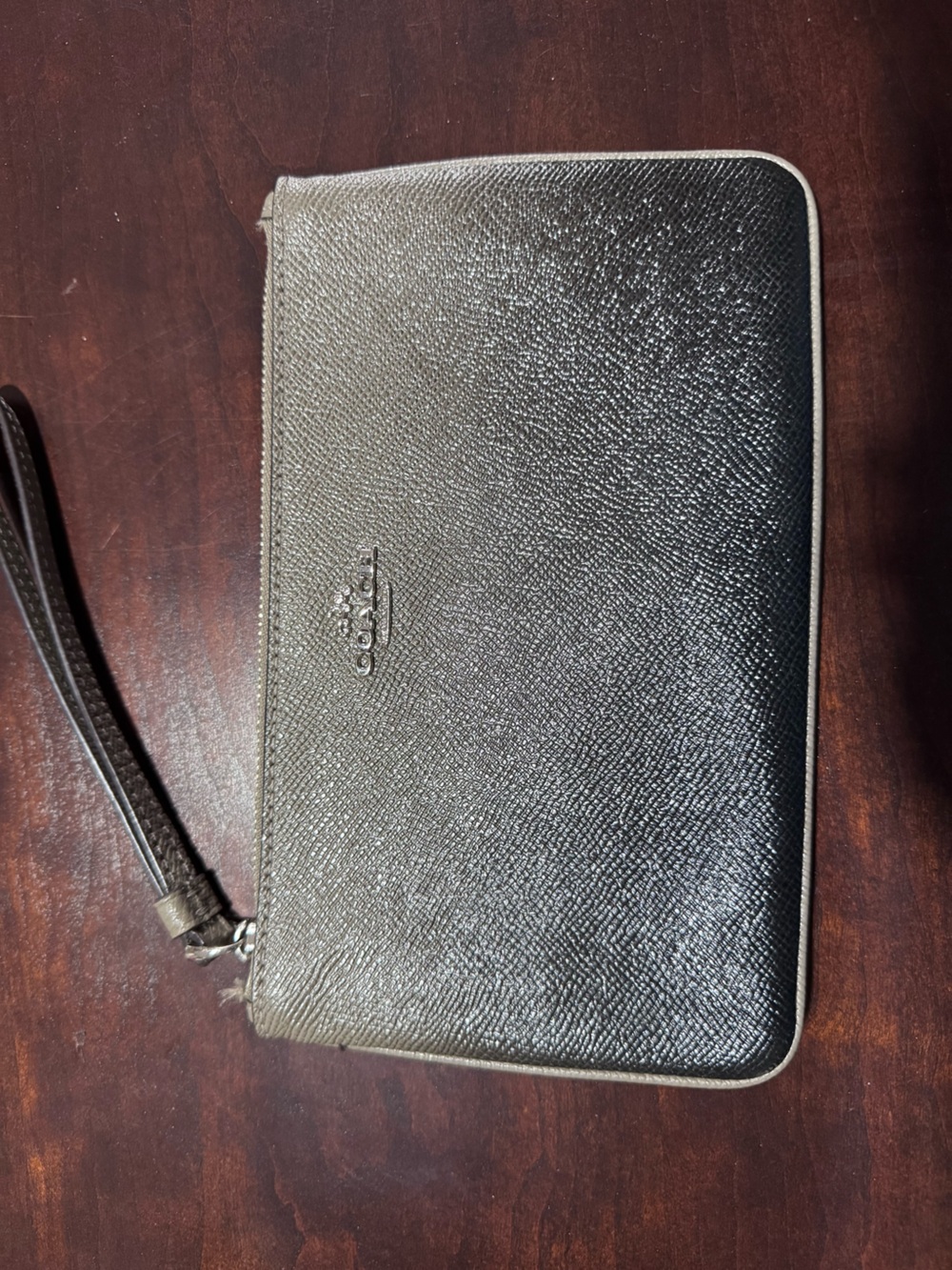 Coach LargeTextured Leather Wristlet, Silver Fog Ombré